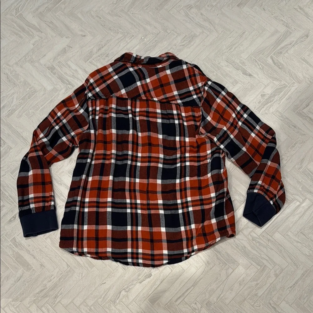 Orange and Navy Plaid Button Down Shirt, kids
